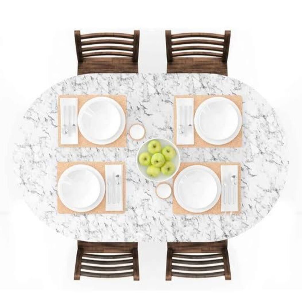 UMINEUX Oval Fitted Vinyl Tablecloth with Elastic Edged & Flannel Backing, Water